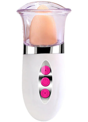 Weißes elektrisches nagelfeilengerät harmony arabel zungenmassager mit pinken tasten und klarer abdeckung