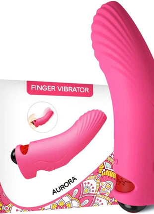 Armony aurora vibrator finger fuchsia pink silikon finger vibrator mit gebogenem, geripptem design und rotem akzentknopf