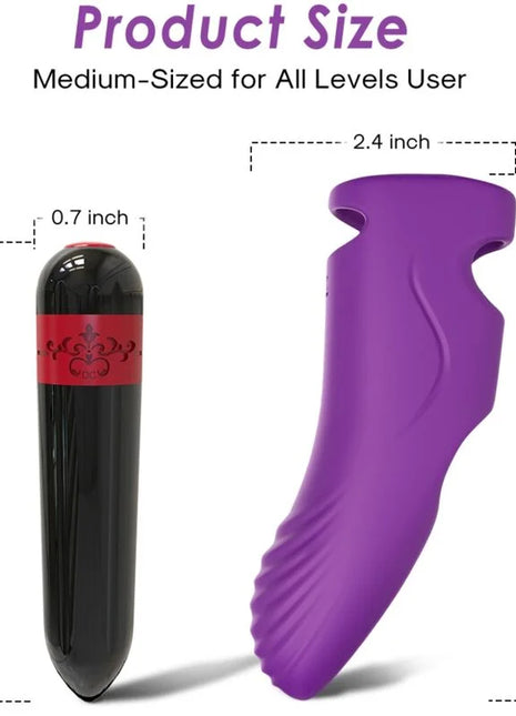 Armonyl aurora vibrator finger lila aus lila und schwarzem silikon mit rotem dekorativband am schwarzen vibrator