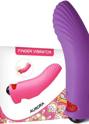 Armony aurora vibrator finger lila lila silikon finger vibrator mit strukturierter, gebogener form und roten akzenttasten