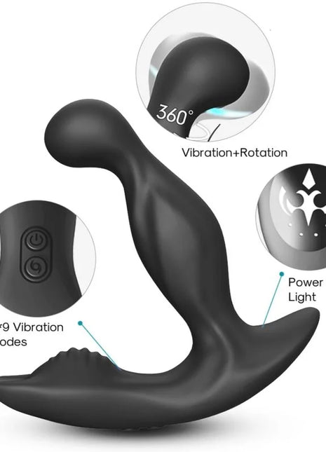 Schwarzer silikon anal vibrator harmony bat king mit 360 grad vibration rotation zwei tasten neun modi und leuchtanzeige