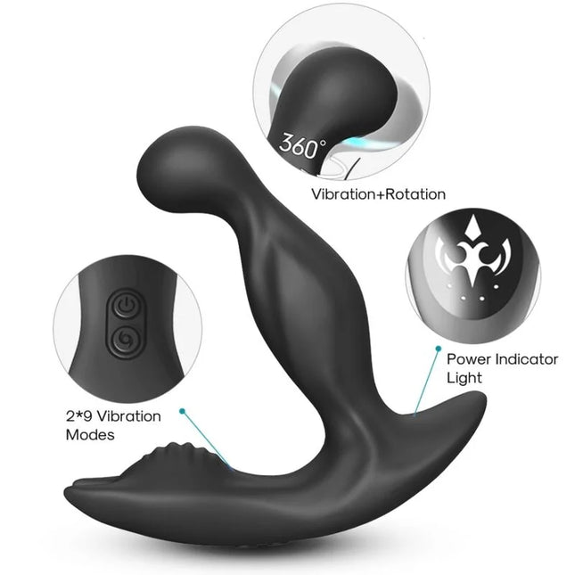 Schwarzer silikon anal vibrator harmony bat king mit 360 grad vibration rotation zwei tasten neun modi und leuchtanzeige