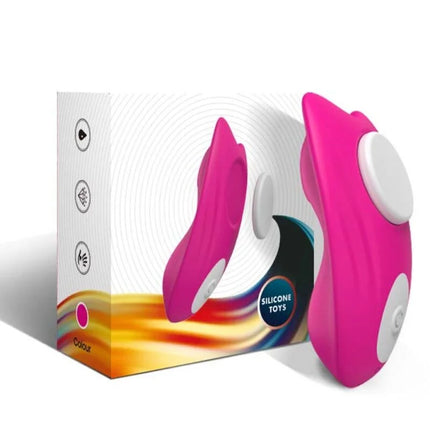 Vibranter pinker silikon vibrator mit weißen runden tasten aus der arMOny butterfly tragbares höschen fernbedienung rosa serie