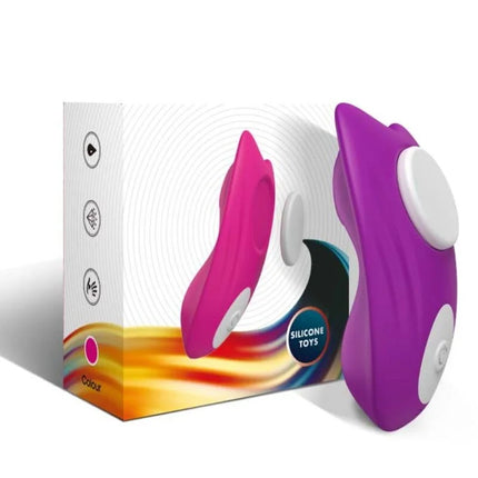 Armony butterfly tragbares höschen vibrator aus lila und pinkem silikon mit weißen tasten und fernbedienung