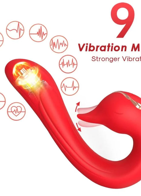 Roter silikon vibrator arsony delfin mit mehrposition und wärmeeffekt mit leuchtender spitze und goldakzenten