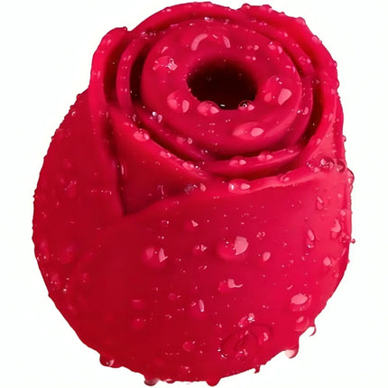Vibrant roter silikonvibrator in rosenform mit wassertröpfchen für den ariony delight blume roter sauger