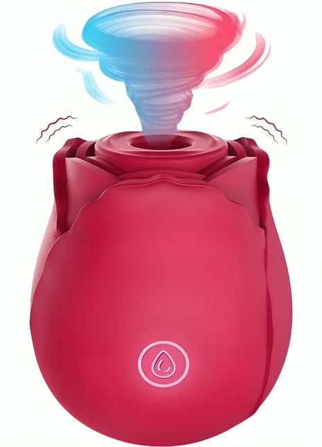 Roter silikon vibrator ariony delight blume roter sauger mit wirbelndem blauem und rosa energieeffekt am öffnung