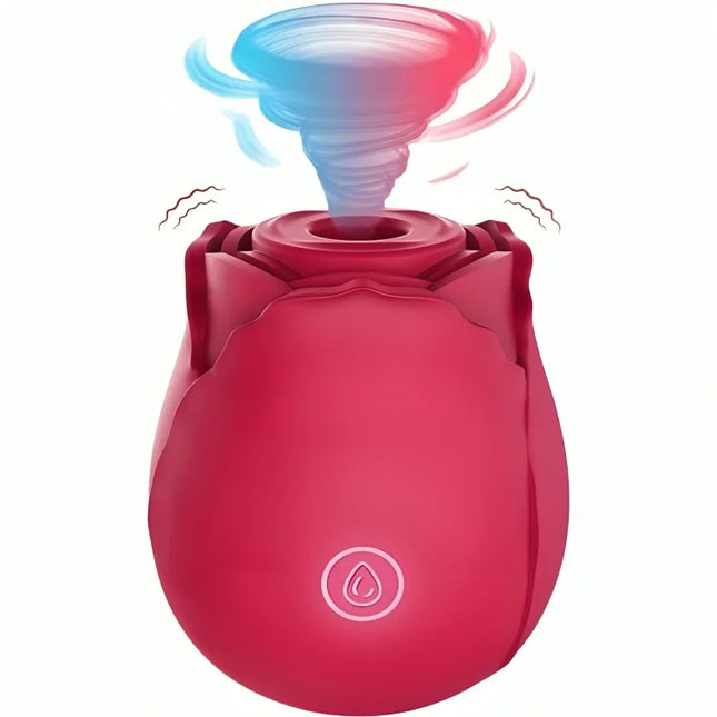 Roter silikon vibrator ariony delight blume roter sauger mit wirbelndem blauem und rosa energieeffekt am öffnung