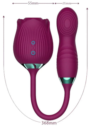 Violetter ariony delight blumensaug- und stossvibrator mit metallischen türkisakzenten und strukturierten rillen