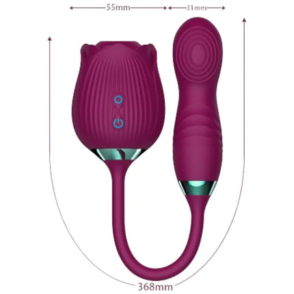 Violetter ariony delight blumensaug- und stossvibrator mit metallischen türkisakzenten und strukturierten rillen
