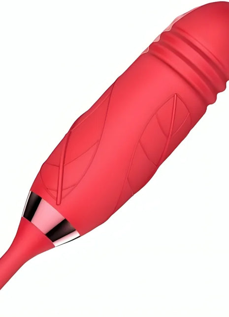 Roter silikonvibrator armony delight mit blumenmuster und metallakzent am griff für intensives vergnügen