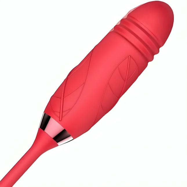 Roter silikonvibrator armony delight mit blumenmuster und metallakzent am griff für intensives vergnügen