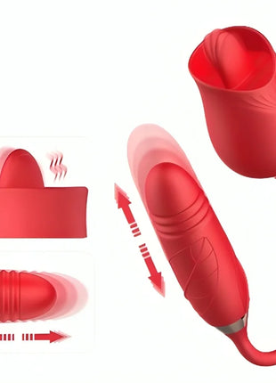 Armony delight blumenvibrator mit roter zunge roter silikon vibrator in rosenform mit flexiblem stiel und strukturierter grifffläche