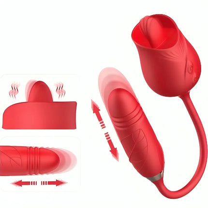 Armony delight blumenvibrator mit roter zunge roter silikon vibrator in rosenform mit flexiblem stiel und strukturierter grifffläche