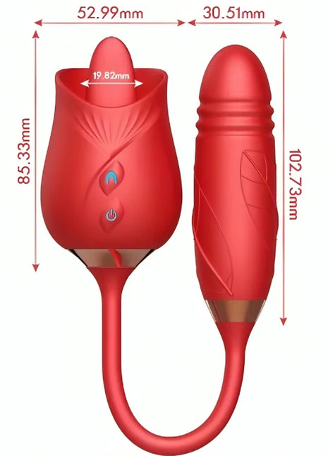 Roter arony delight blumenvibrator aus silikon in rosenform mit glänzendem finish und dezenten blattdetails