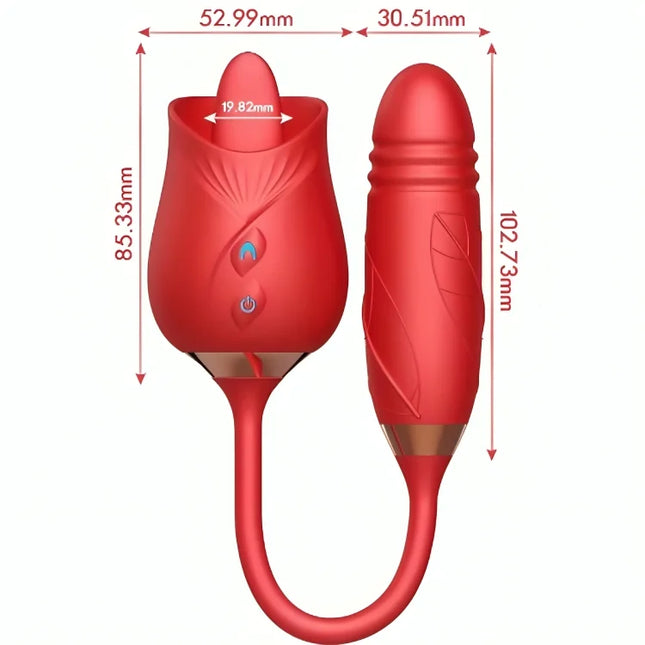Roter arony delight blumenvibrator aus silikon in rosenform mit glänzendem finish und dezenten blattdetails