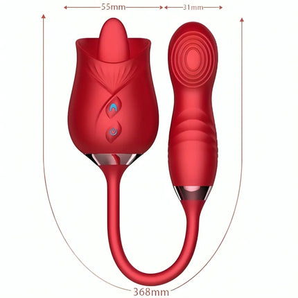 Rotrote rosenvibrator armony delight flower mit glänzendem finish und metallischen details am sockel