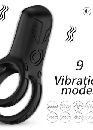Schwarzer silikonring dopplervibrator harmony mit integriertem steuerknopf und strukturierter grifffläche für diskrete anwendung