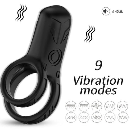Schwarzer silikonring dopplervibrator harmony mit integriertem steuerknopf und strukturierter grifffläche für diskrete anwendung