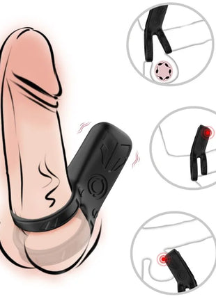 Schwarzer silikon doppelringvibrator armo ny mit strukturierter oberfläche und roter led-anzeige