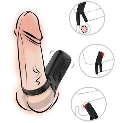 Schwarzer silikon doppelringvibrator armo ny mit strukturierter oberfläche und roter led-anzeige