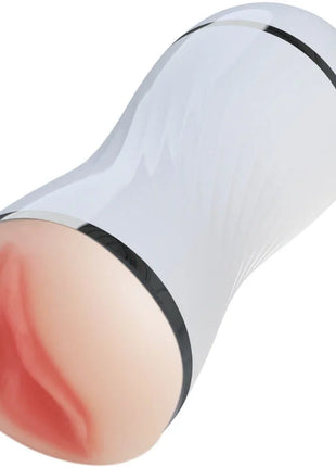 Silberner und schwarzer silikon analplug mit realistischem hautfarbenem innenraum im harmony doppelter vagina- und mund-weisser masturbator