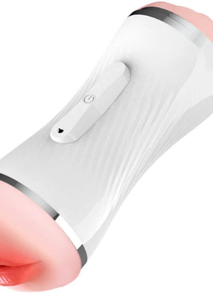 Armony doppelt vaginal und mundvibrator masturbator weiß aus silikon mit texturierter oberfläche und leuchtendem lippen-design