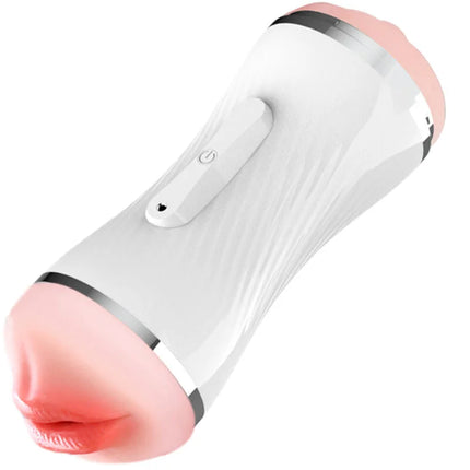 Armony doppelt vaginal und mundvibrator masturbator weiß aus silikon mit texturierter oberfläche und leuchtendem lippen-design