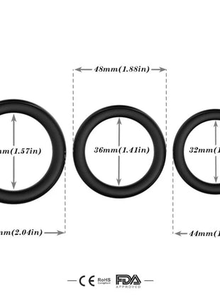 Armony dreifacher silikonring schwarz mit drei unterschiedlich großen schwarzen silikonringen für verschiedene ringgrößen