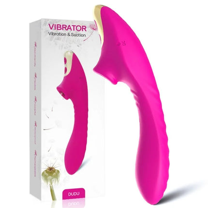 Vibrierendes pink und goldenes dudu sauggerät mit gebogenem griff von harmony fuchsianfarbe