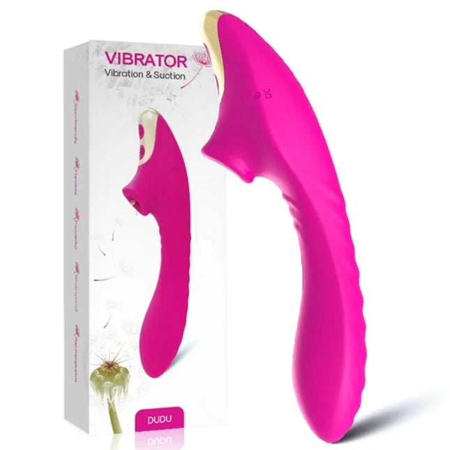 Vibrierendes pink und goldenes dudu sauggerät mit gebogenem griff von harmony fuchsianfarbe