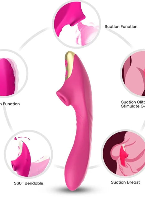 Pink silikon vibrator mit goldfarbenem auslöser und mehreren saugfunktionen aronomy dudú leckt vibrierenden clit fuchsia