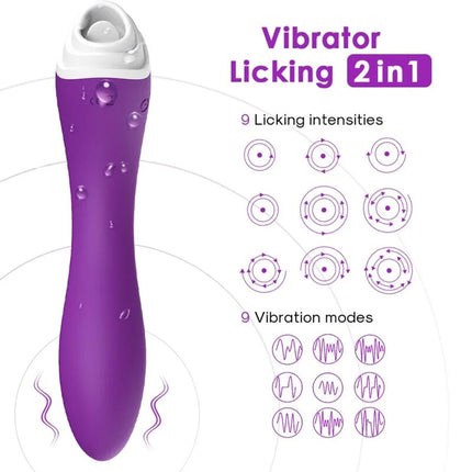 Fairyland leckender lila 2-in-1 vibrator mit neun leckintensitäten und neun vibrationsmodi, ergonomisch gestaltet