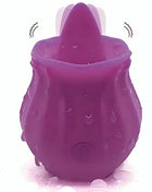 Purple silikon rosengeformter vibrator armony mit zunge texturierter glänzender oberfläche und wassertropfen