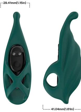 Armony fingerstimulator und vibrator grün aus teal silikon mit eleganter blattförmiger design und schwarzer bedienfeld
