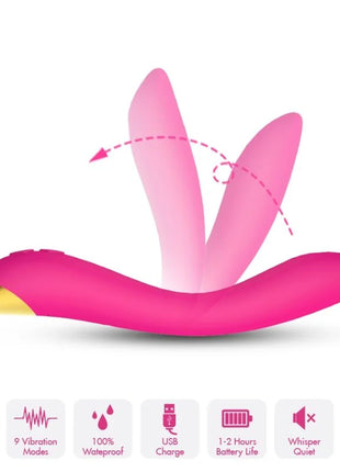 Pink und goldfarbener silikon vibrator arsony flamingo mit drei gebogenen prongs für multipositionale nutzung