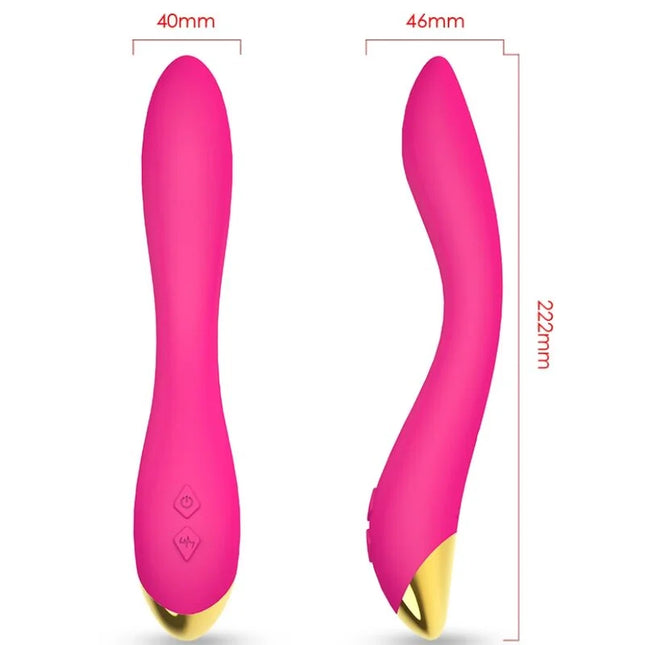 Vibrationsspielzeug harmony flamingo in pink und gold aus silikon mit ergonomischen kurven und zwei bedientasten