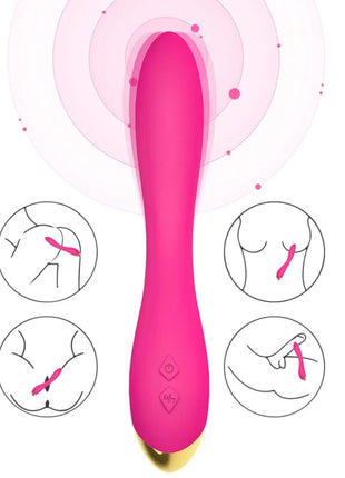 Vibranter pinker silikon-körperstab harmony flamingo vibrator multiposition fuchsia mit goldfarbener spitze und zwei steuerknöpfen