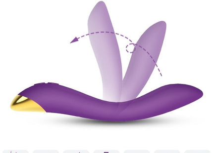 Lila und goldfarbener silikon vibrator harmony flamingo mit drei blattförmigen prongs für multipositionen