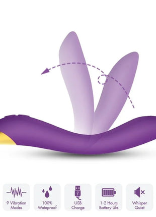 Lila und goldfarbener silikon vibrator harmony flamingo mit drei blattförmigen prongs für multipositionen