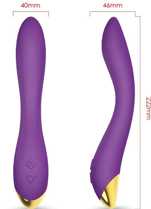 Lila und goldfarbene silikon-vibratoren harmony flamingo mit ergonomischen kurven, knopfe für power und moduswahl