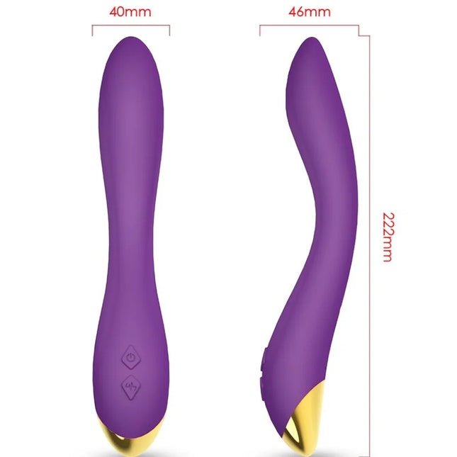 Lila und goldfarbene silikon-vibratoren harmony flamingo mit ergonomischen kurven, knopfe für power und moduswahl