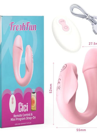 Rosa silikon cici strap-on vibrator mit weißer fernbedienung und usb-kabel von Armony mit 10 vibrationen