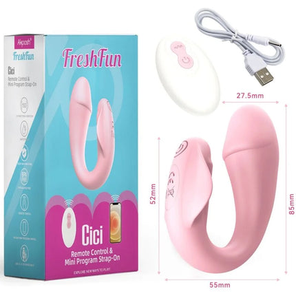 Rosa silikon cici strap-on vibrator mit weißer fernbedienung und usb-kabel von Armony mit 10 vibrationen