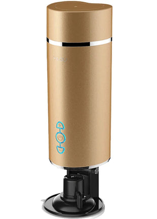 Goldfarbener armony vagina-vibrator-masturbator mit zylindrischem metallischem finish und drei blauen steuerungstasten