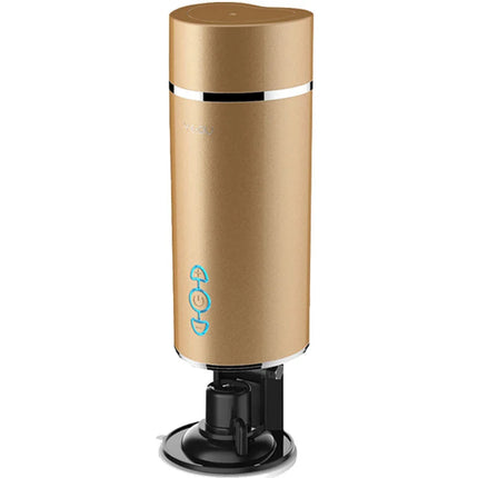 Goldfarbener armony vagina-vibrator-masturbator mit zylindrischem metallischem finish und drei blauen steuerungstasten