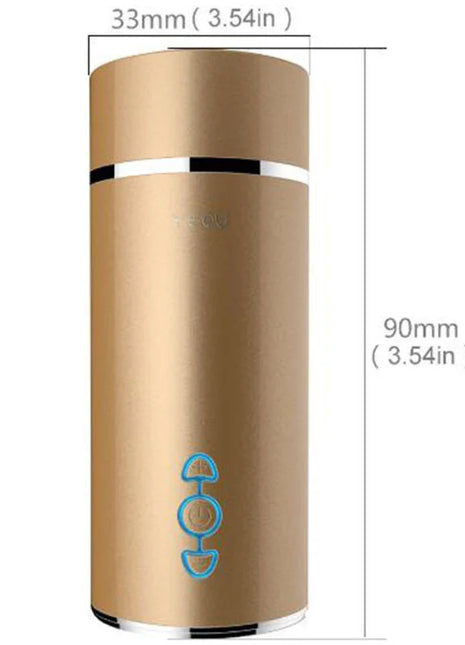 Goldfarbener Edelstahl-Reisemug mit schlankem zylindrischem Design und silbernen Akzenten bei Armony Vibrator Masturbator