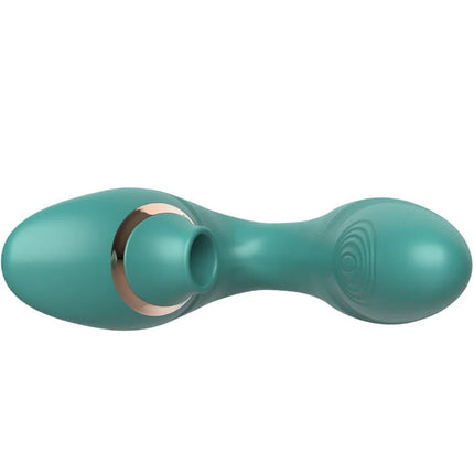 Teal flexibler silikon sauger armorny mit roségold metallring und geprägtem kreismuster am ende