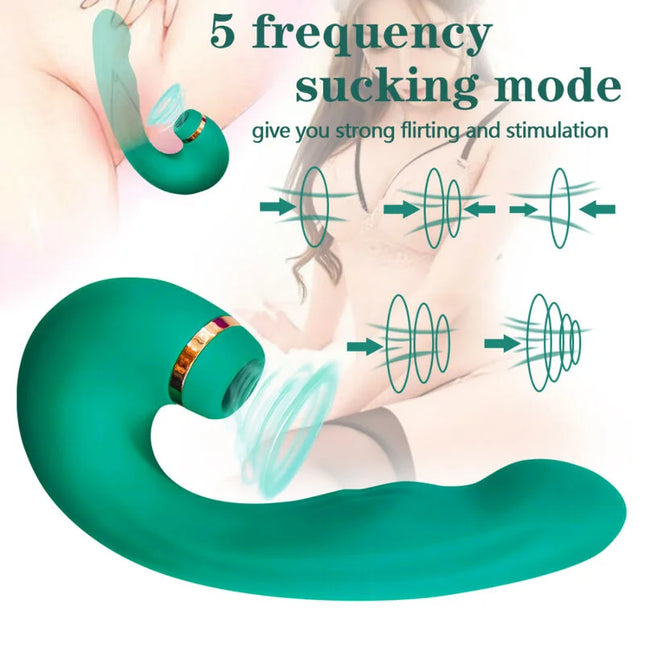 Teal silikon saugspielzeug mit goldakzent und gebogenem design armoNY grüner flexibler vibrator und sauger