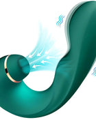 Teal silikon vibrator mit goldakzenten und rundem sockel im flexiblen und gebogenen design von harmony